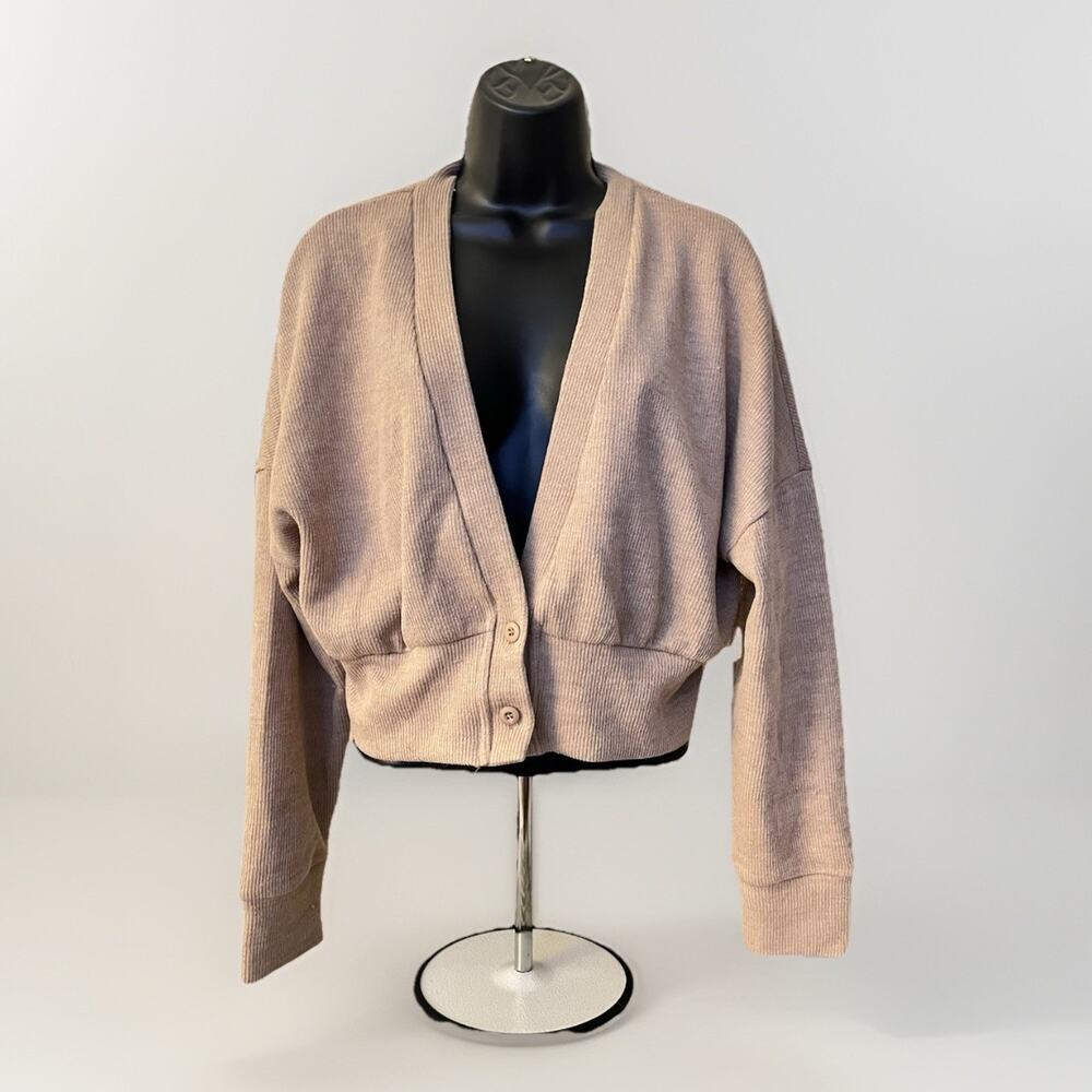 BTFBM Women’s Cropped Cardigan Sweater Coffee Brown Button Front Size Medium